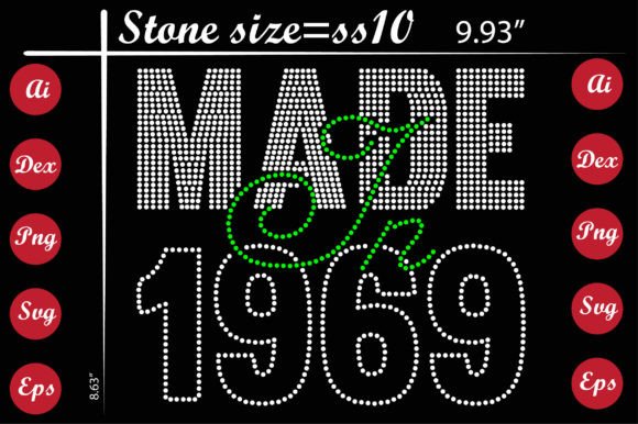Made in 1969 Rhinestone Templates Design: A Creative Asset for Vintage Appeal