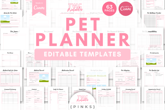 Pet Planner Canva Templates | PINKS: A Bright Approach to Pet Care Organization